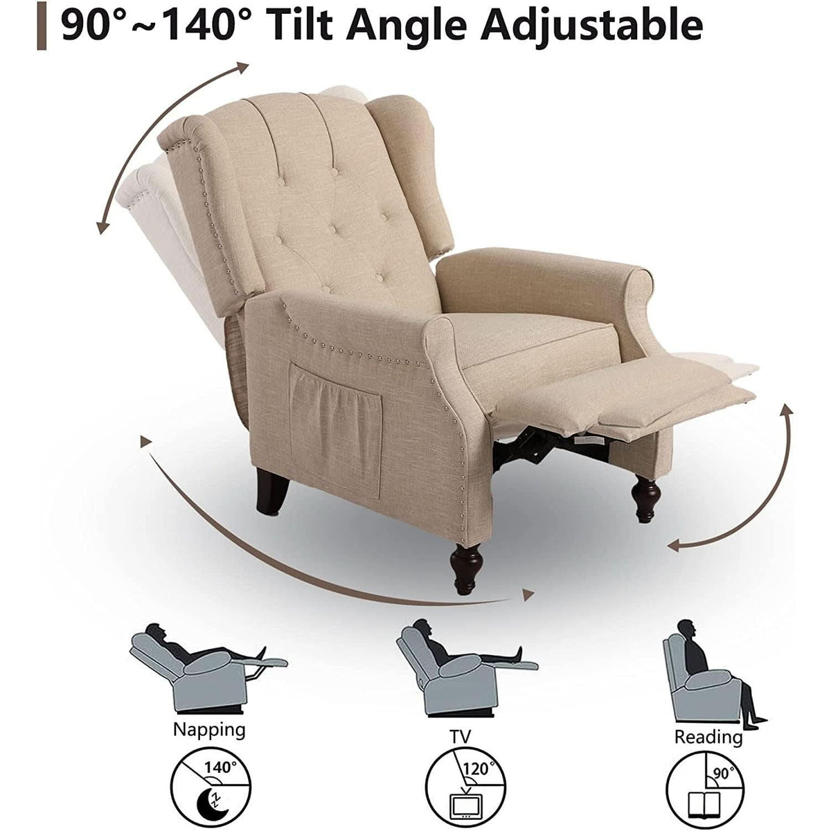 Wingback Recliner Chair With Massage And Heat For Living Room