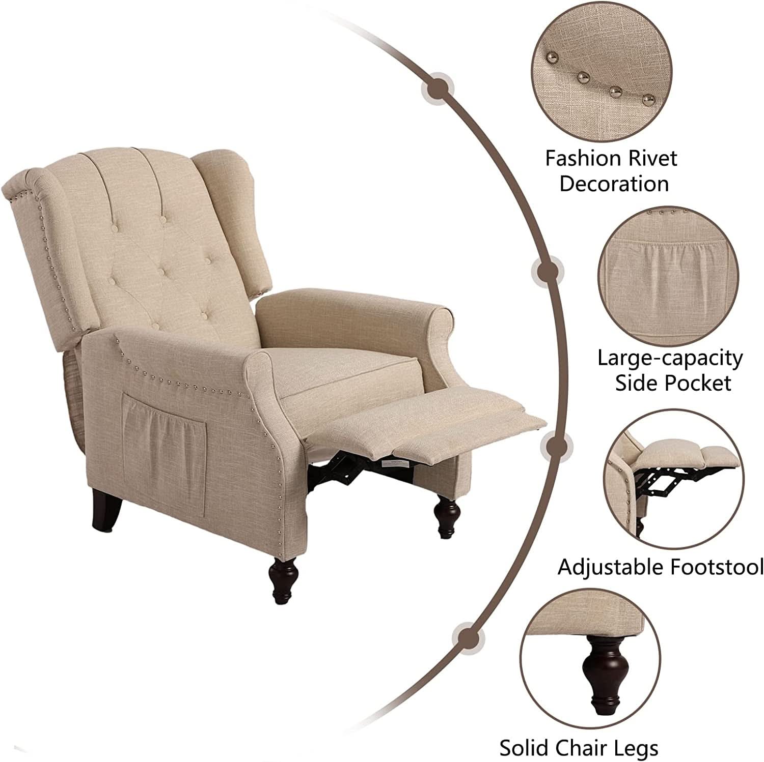Wingback Recliner Chair With Massage And Heat For Living Room