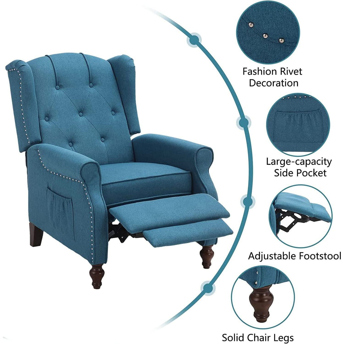 Wingback Recliner Chair With Massage And Heat Living Room