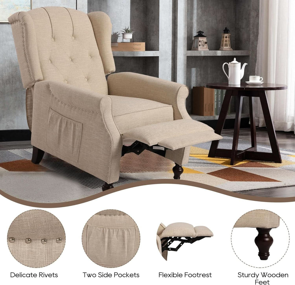 Wingback Recliner Chair With Massage And Heat Tufted Fabric