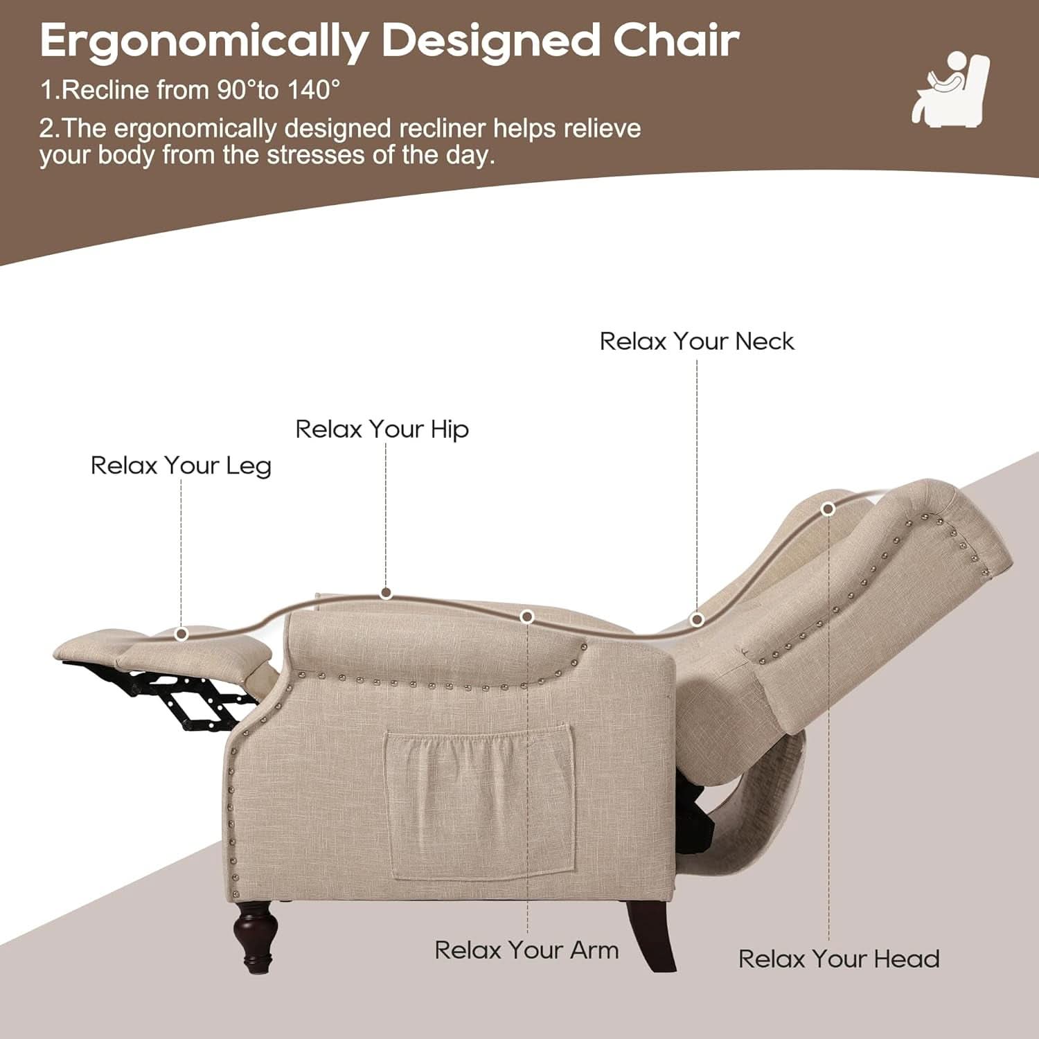 Wingback Recliner Chair With Massage And Heat Tufted Fabric