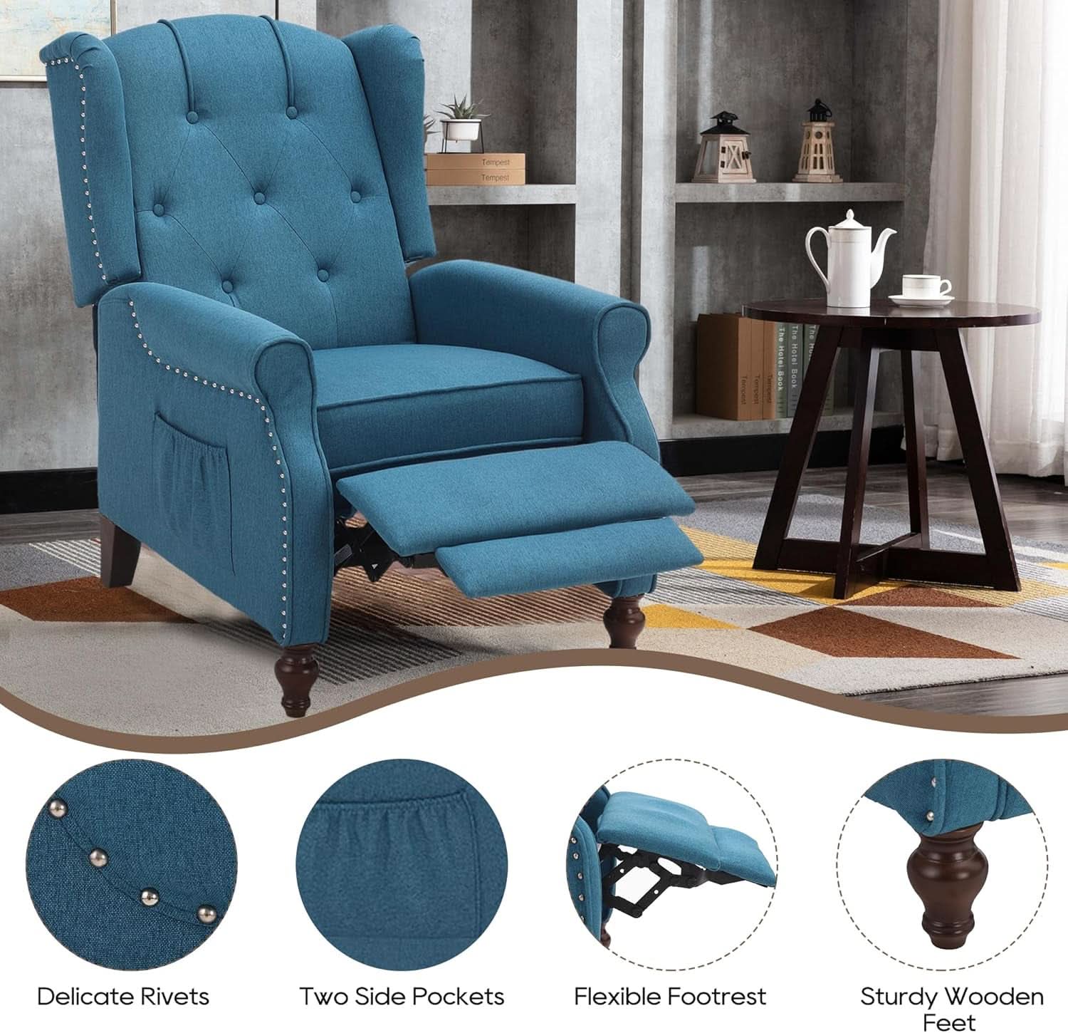 Wingback Recliner Chair With Massage And Heat Tufted Fabric
