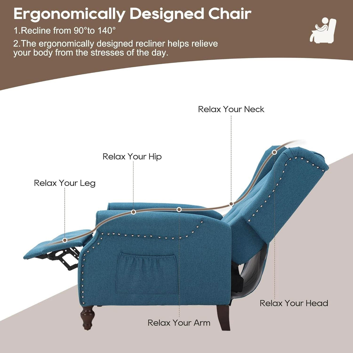 Wingback Recliner Chair With Massage And Heat Tufted Fabric