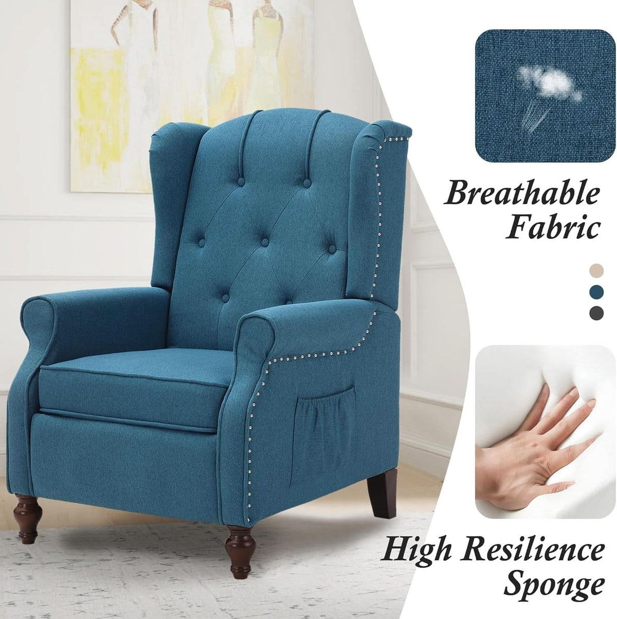 Wingback Recliner Chair With Massage And Heat Tufted Fabric