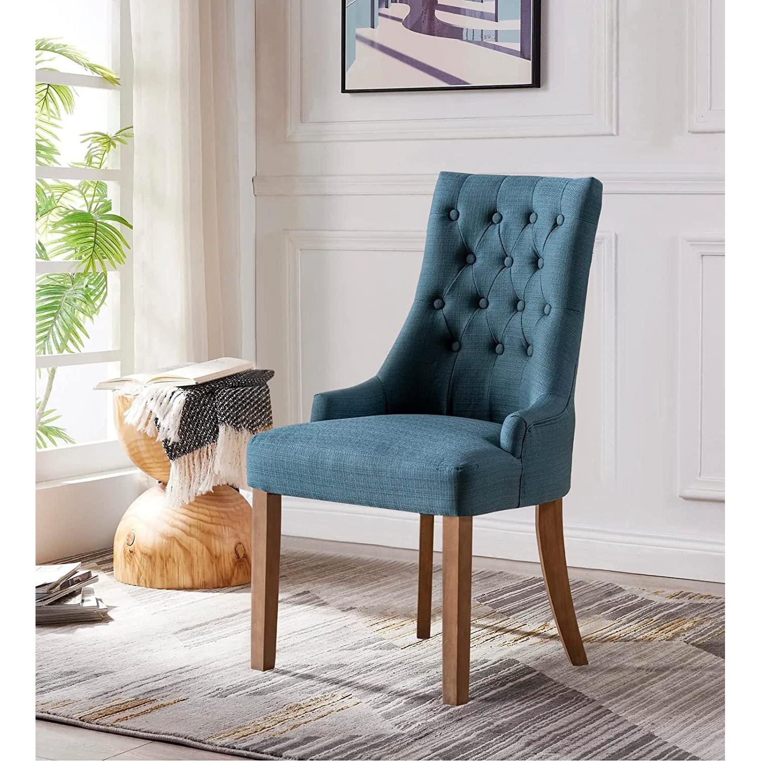 Wingback Tufted Dining Chairs Set Of 4 Walnut Finish Rubberwood Legs