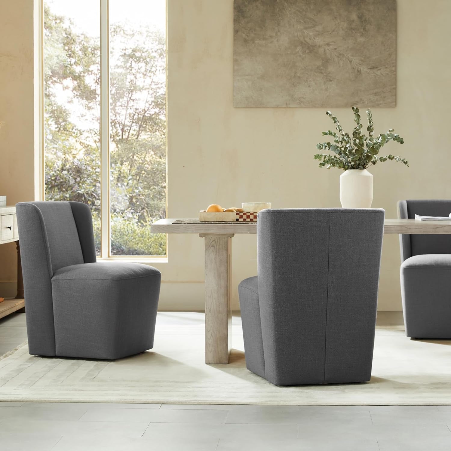 Wingback Upholstered Dining Chair With Casters No Assembly