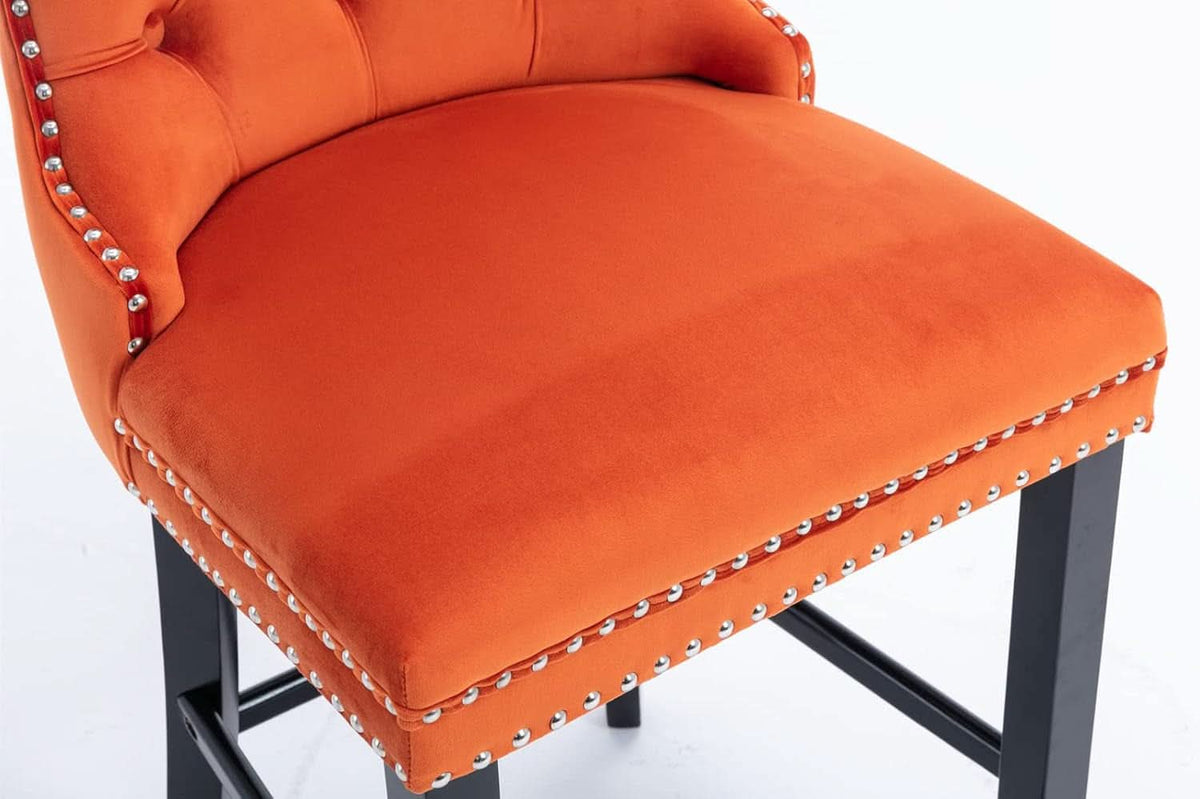 Wingback Velvet Bar Stools Set Of Two Orange Counter Height