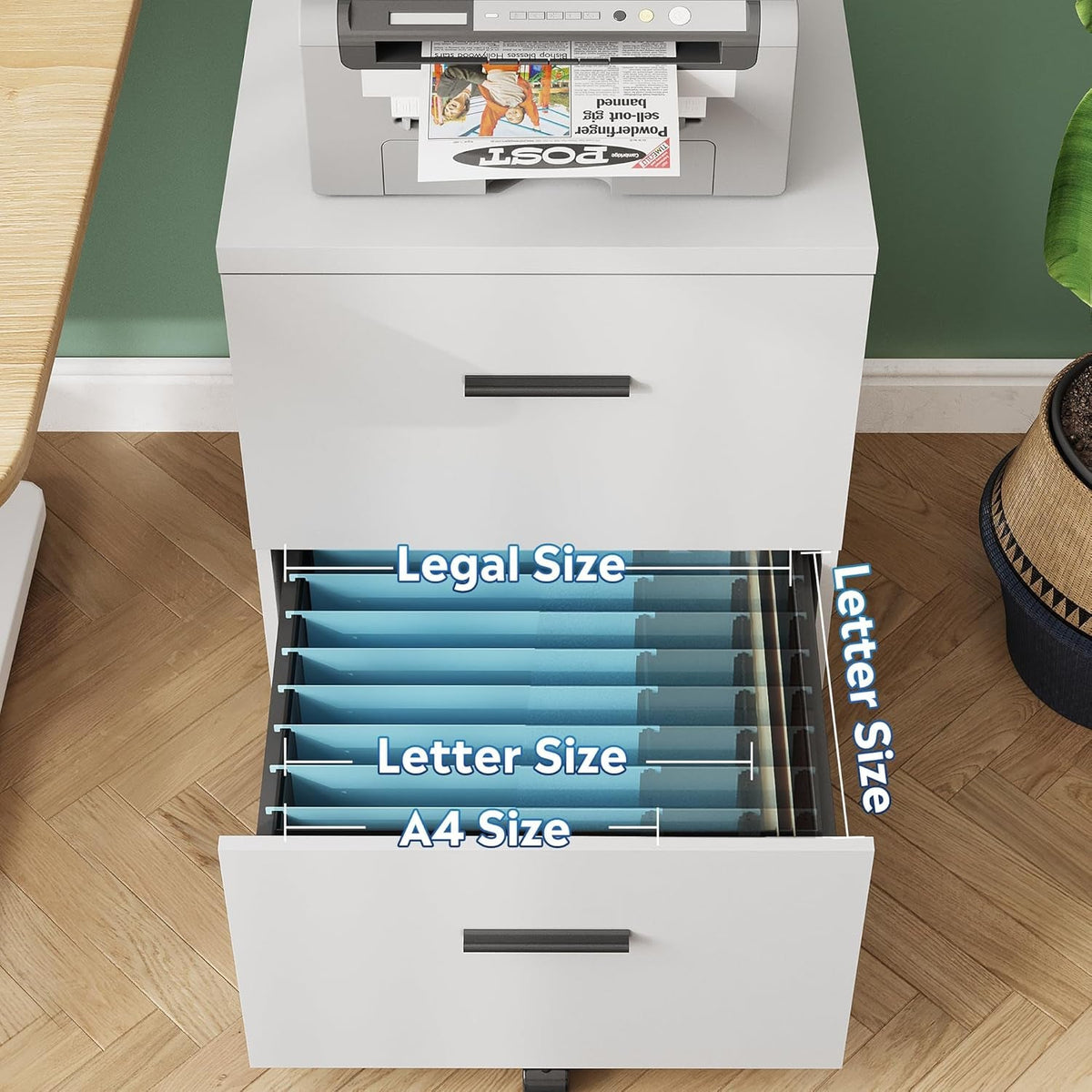 Wood 2 Drawer File Cabinet With Wheels For Home Office White