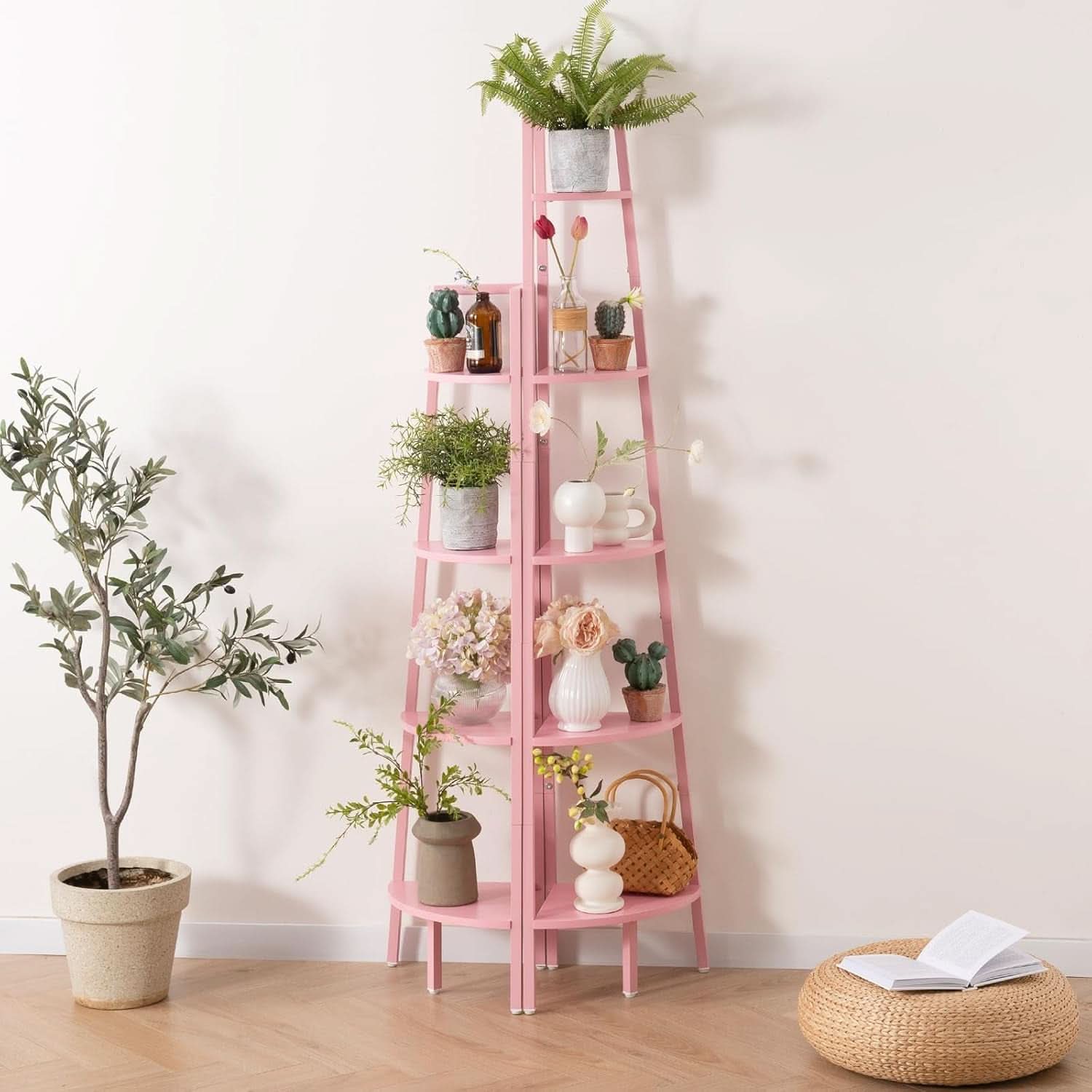Wood And Metal 4 Tier Corner Shelf For Living Room