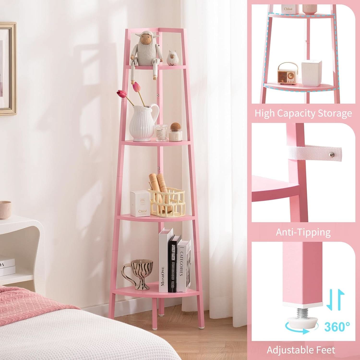 Wood And Metal 4 Tier Corner Shelf For Living Room