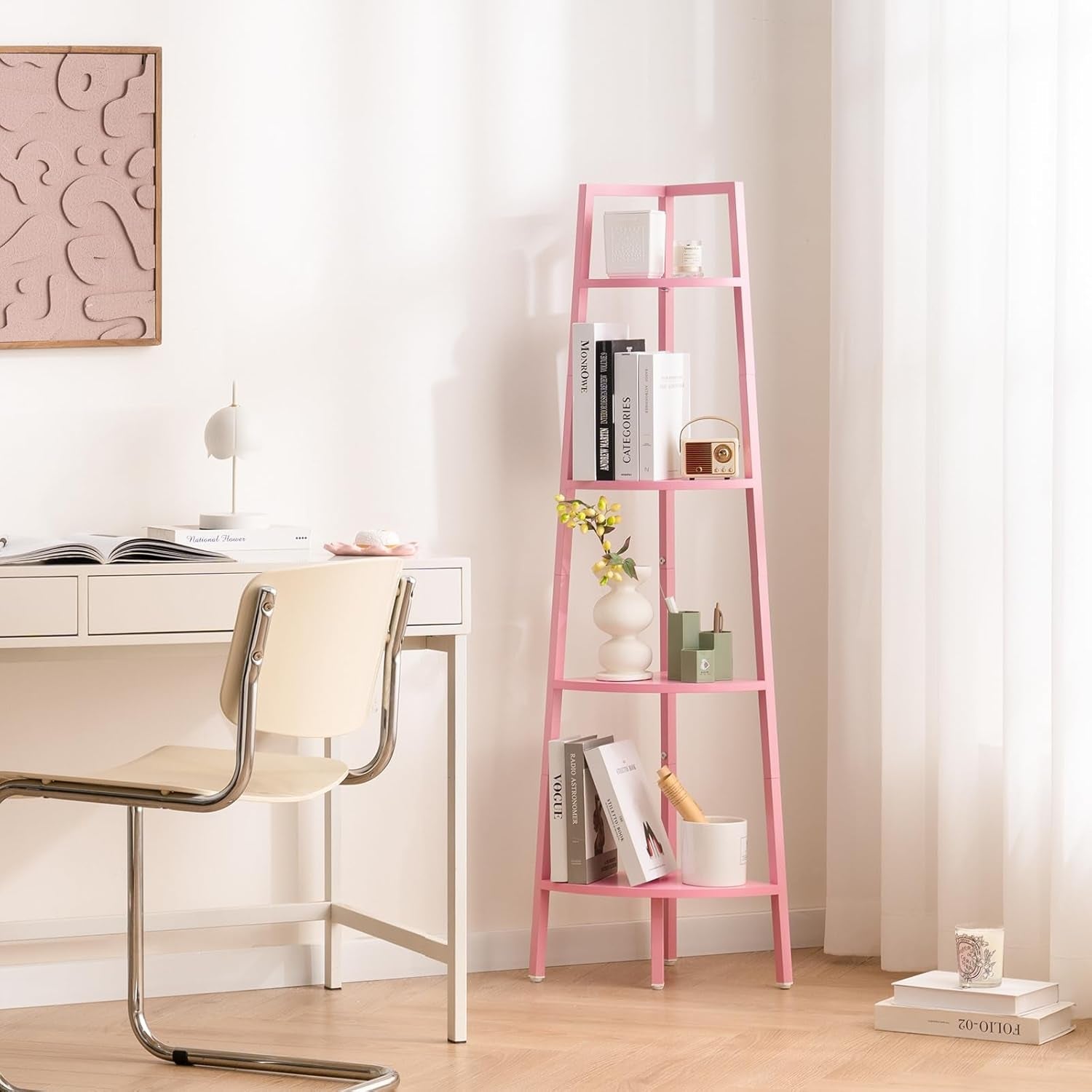 Wood And Metal 4 Tier Corner Shelf For Living Room
