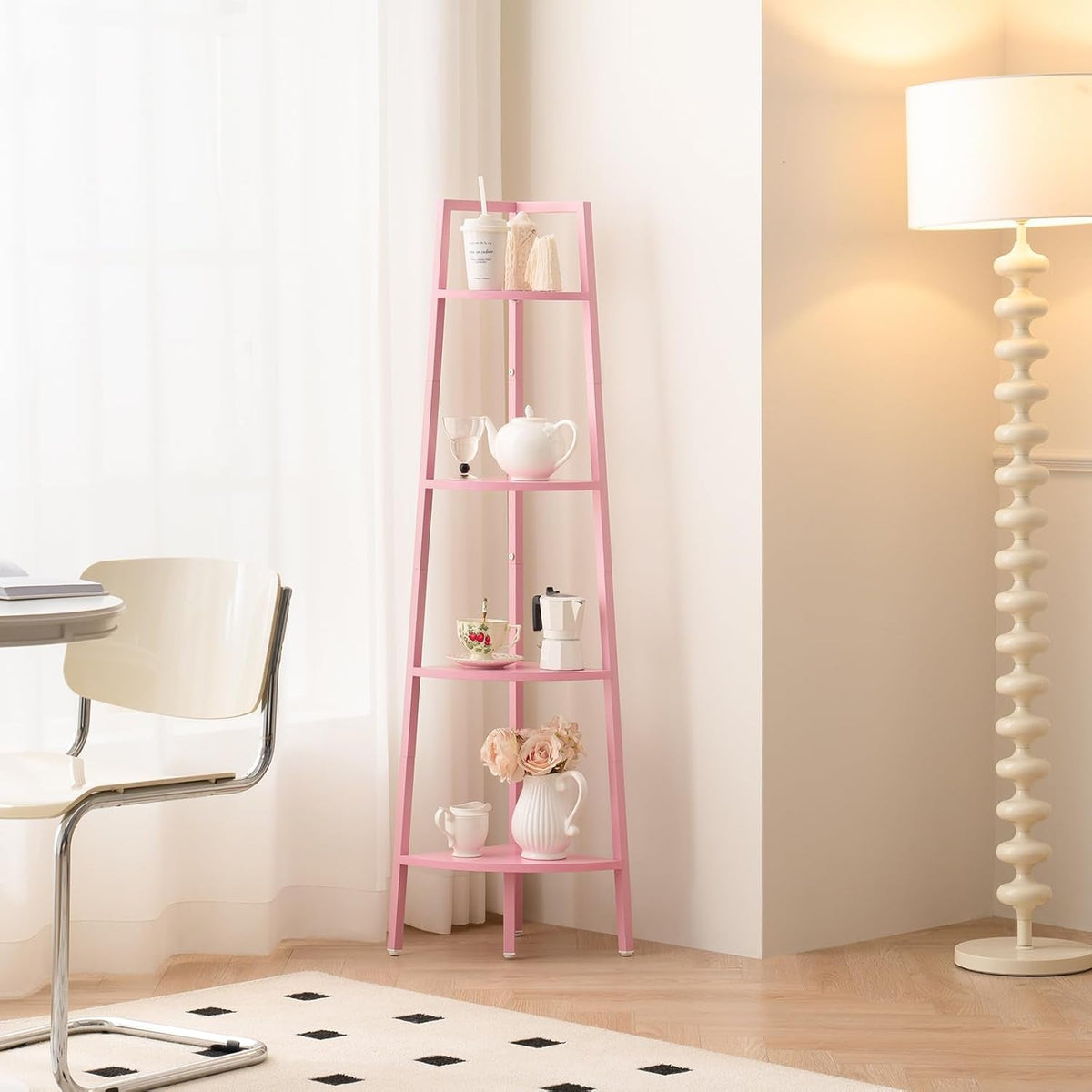 Wood And Metal 4 Tier Corner Shelf For Living Room