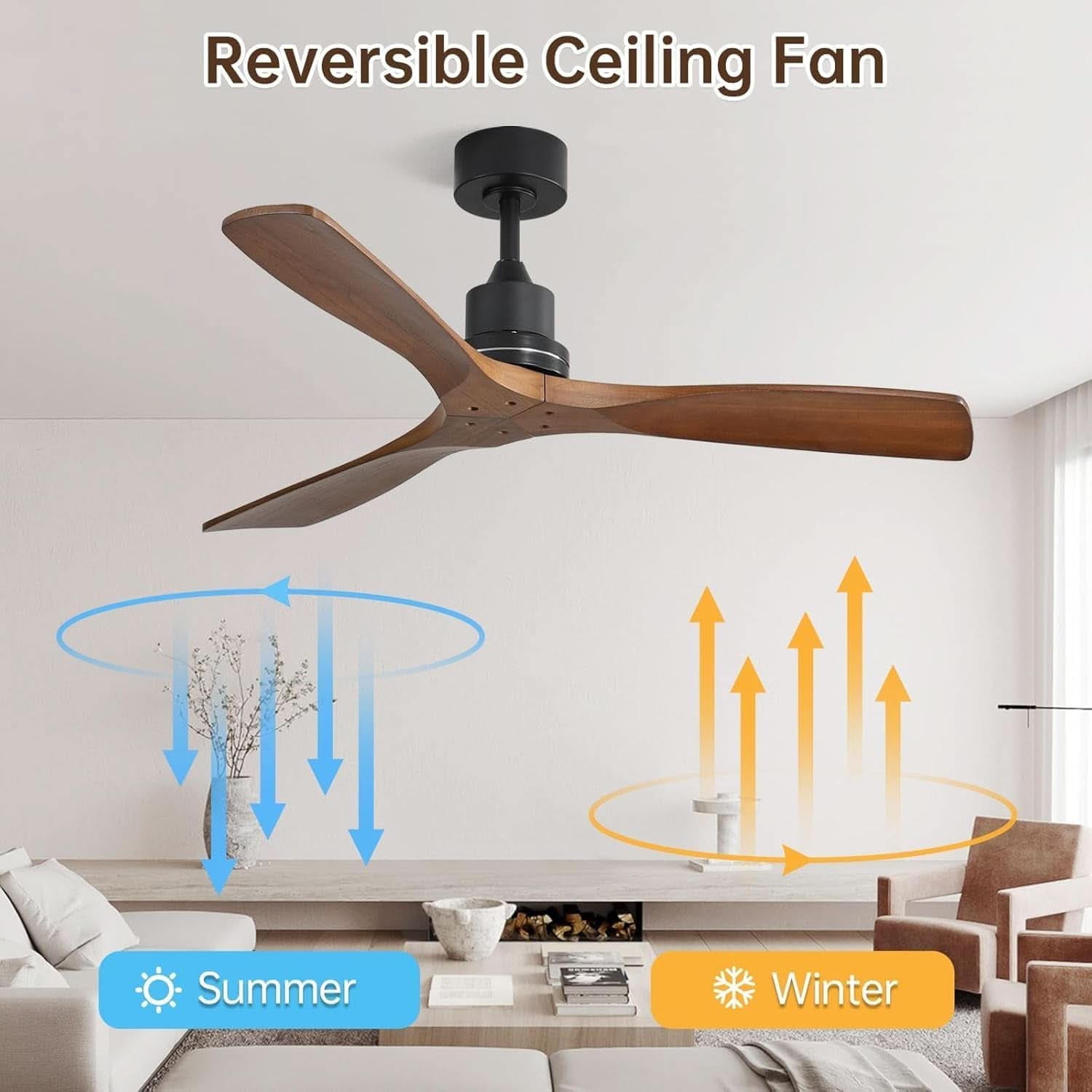 Wood Ceiling Fan 52 Inch Walnut Remote