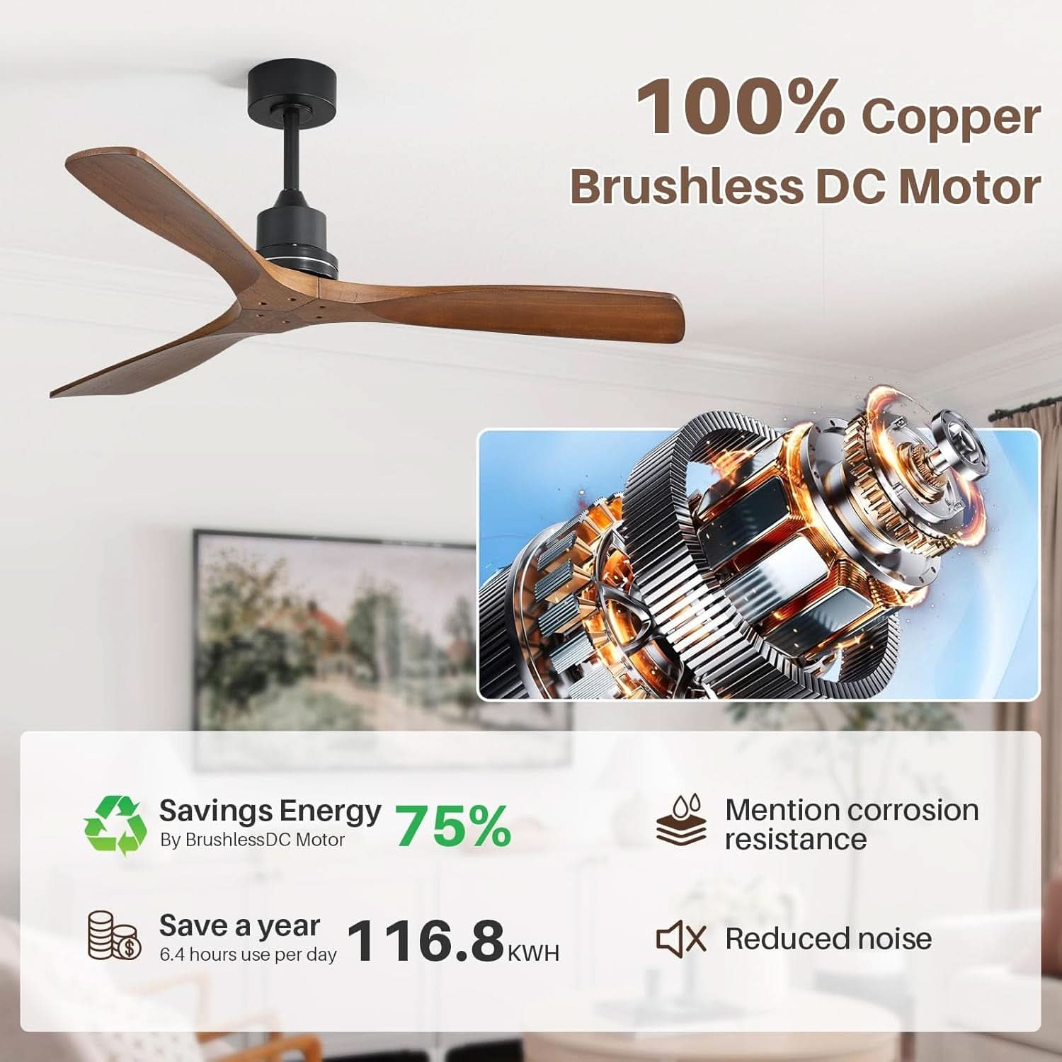 Wood Ceiling Fan 52 Inch Walnut Remote