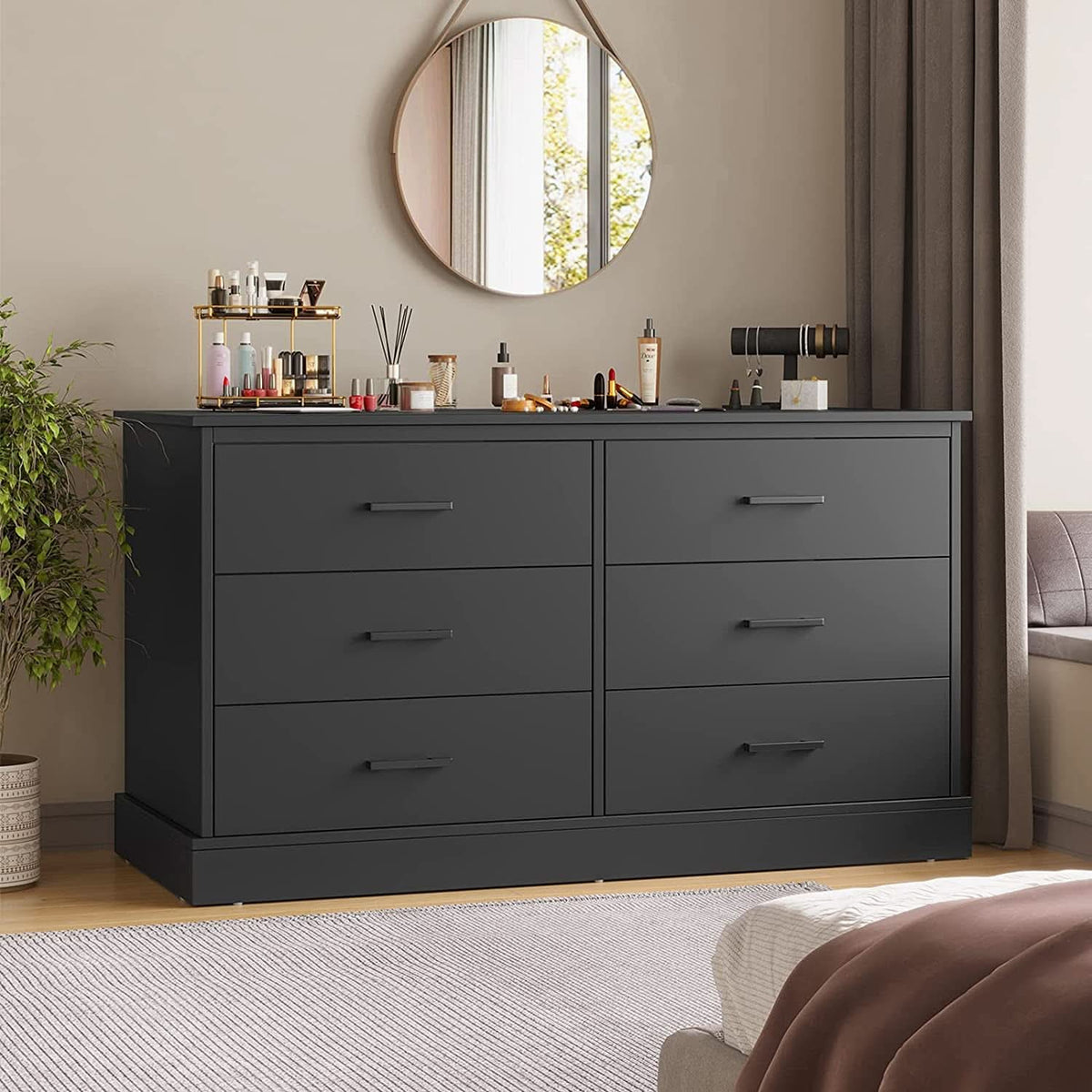 Wood Double Six Drawer Storage Tower Dresser 47 Inch Wide
