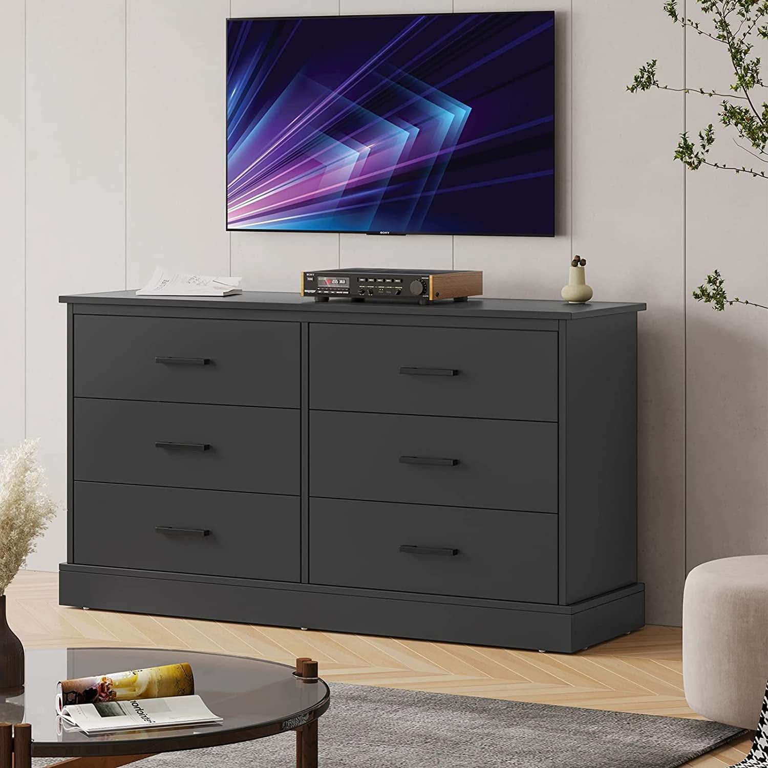 Wood Double Six Drawer Storage Tower Dresser 47 Inch Wide