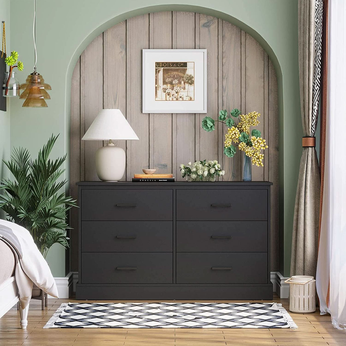 Wood Double Six Drawer Storage Tower Dresser 47 Inch Wide