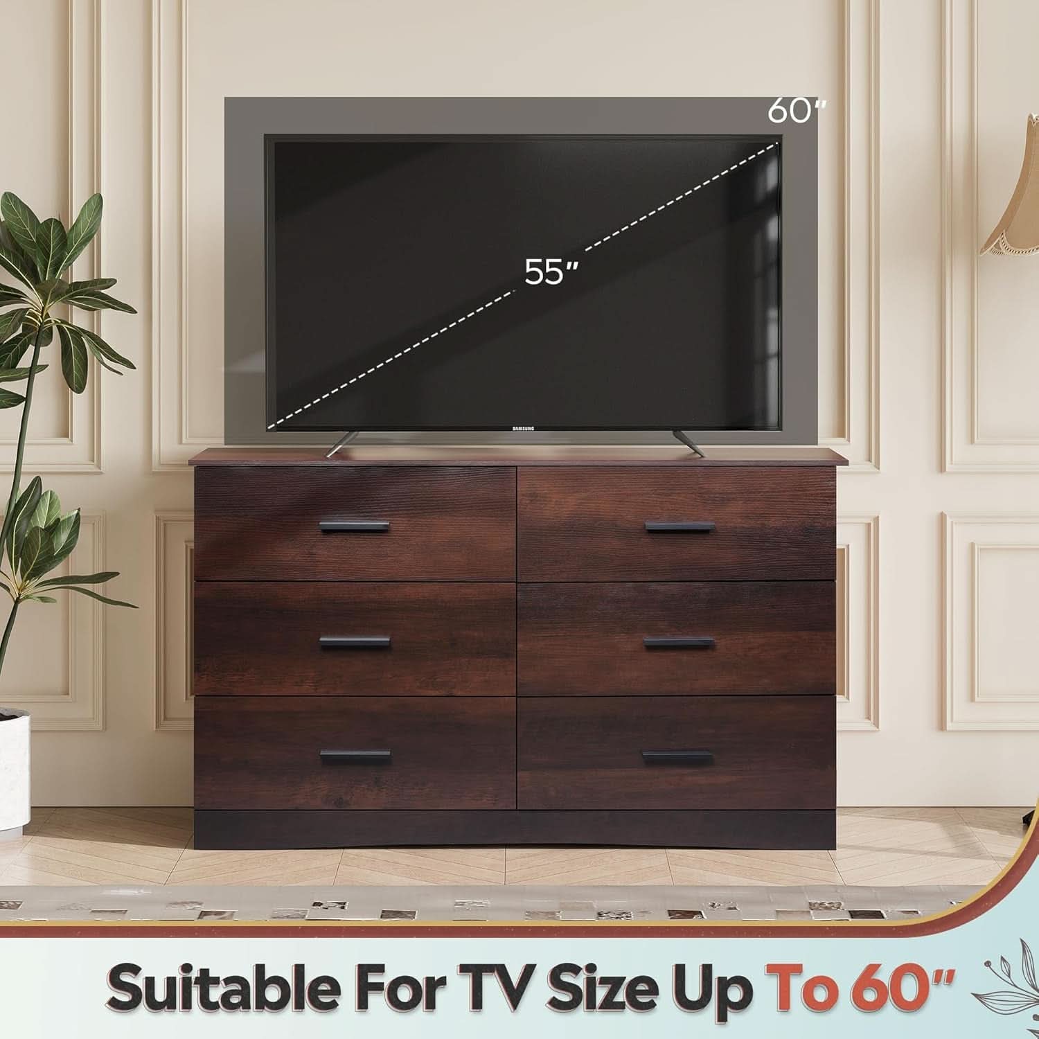 Wood Dresser For Bedroom, Brown 6-Drawer Chest Of Drawers
