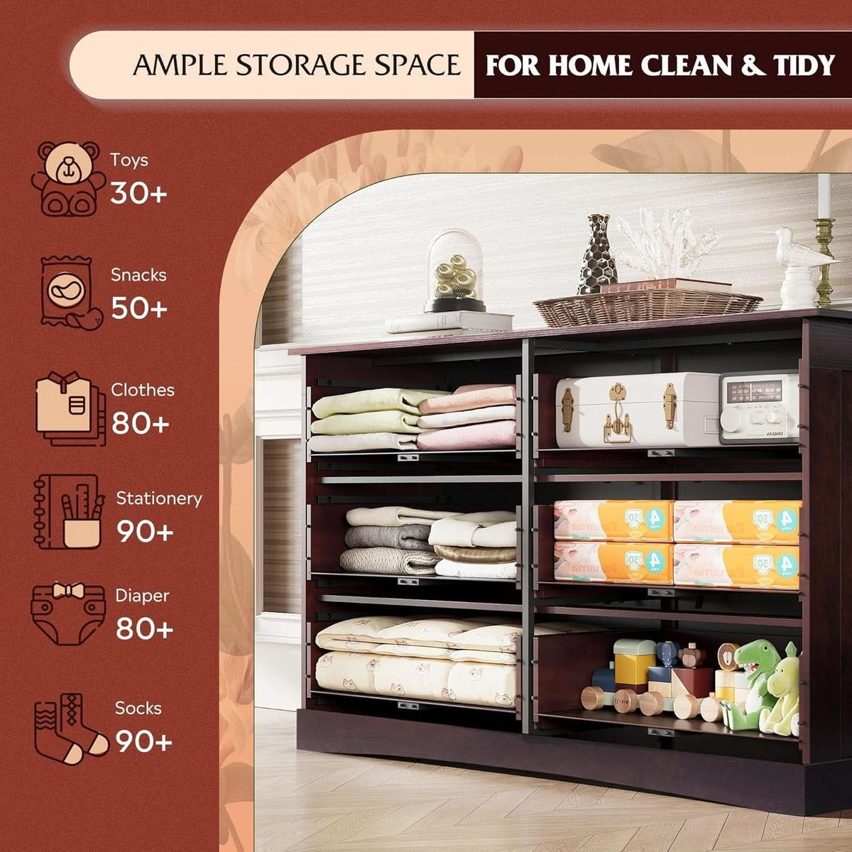 Wood Dresser For Bedroom, Brown 6-Drawer Chest Of Drawers