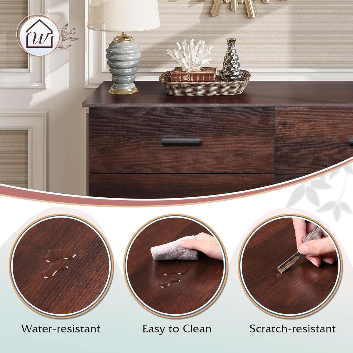 Wood Dresser For Bedroom, Brown 6-Drawer Chest Of Drawers
