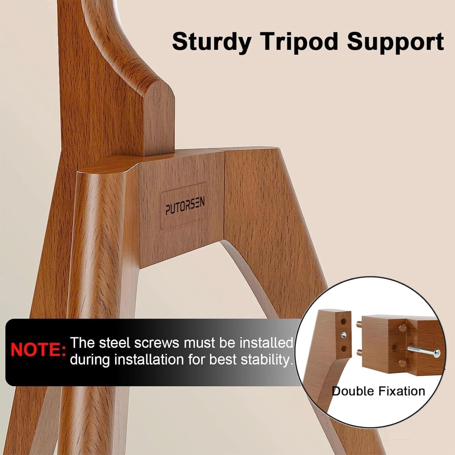 Wood Easel TV Stand For 45 To 65 Inch TVs Walnut Floor