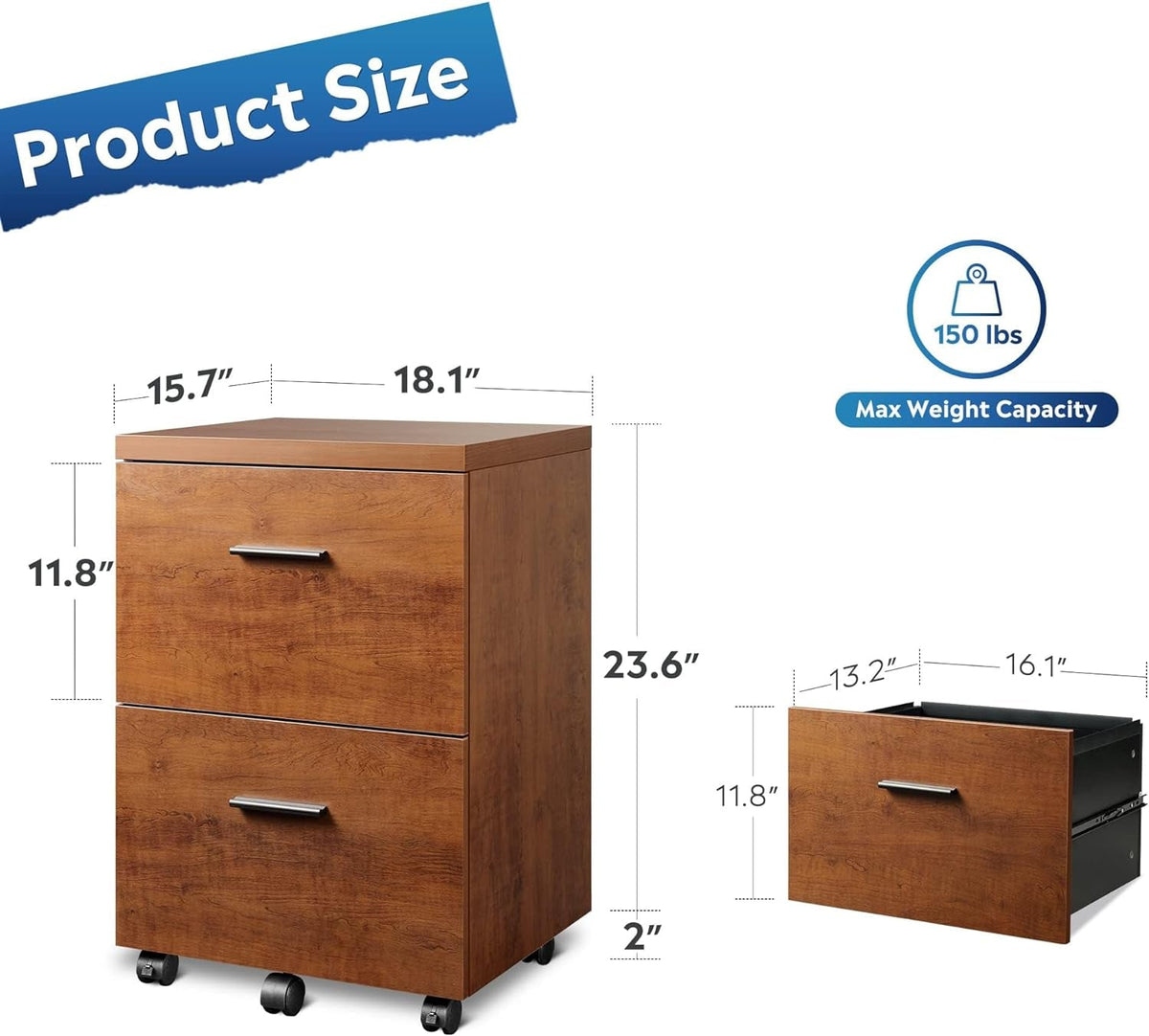 Wood File Cabinet 2 Drawer Walnut Home Office Storage
