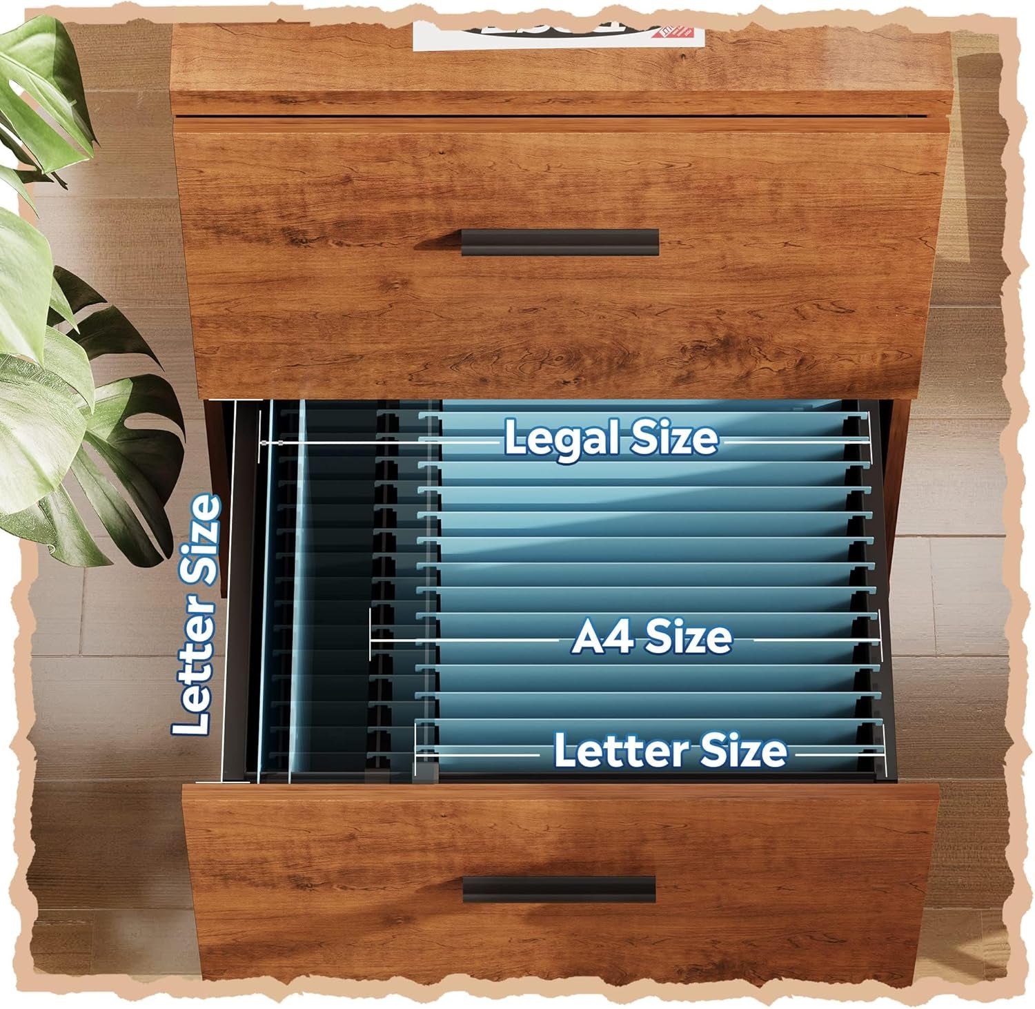 Wood File Cabinet 2 Drawer Walnut Home Office Storage