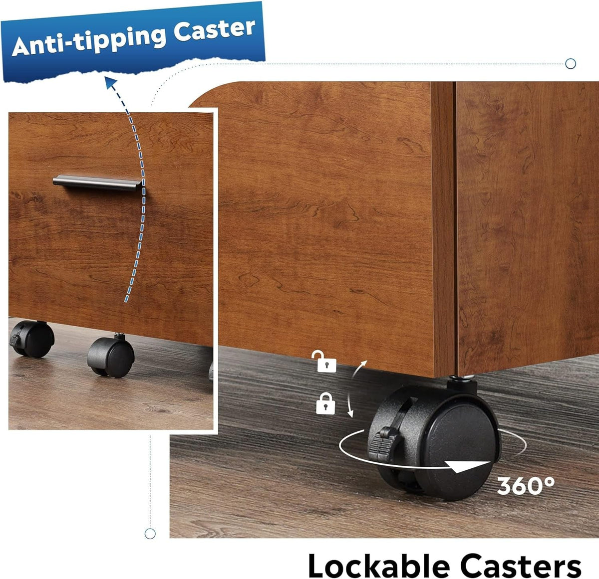 Wood File Cabinet 2 Drawer Walnut Home Office Storage