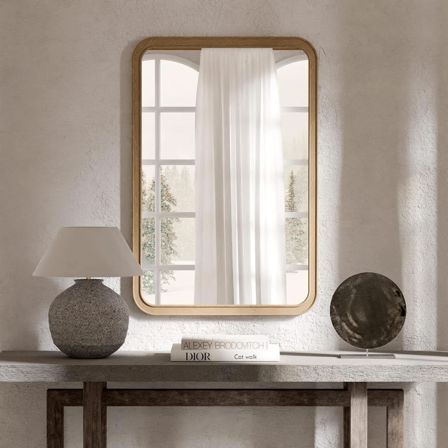 Wood Framed Bathroom Mirror 24x36 Inch Wall Mounted