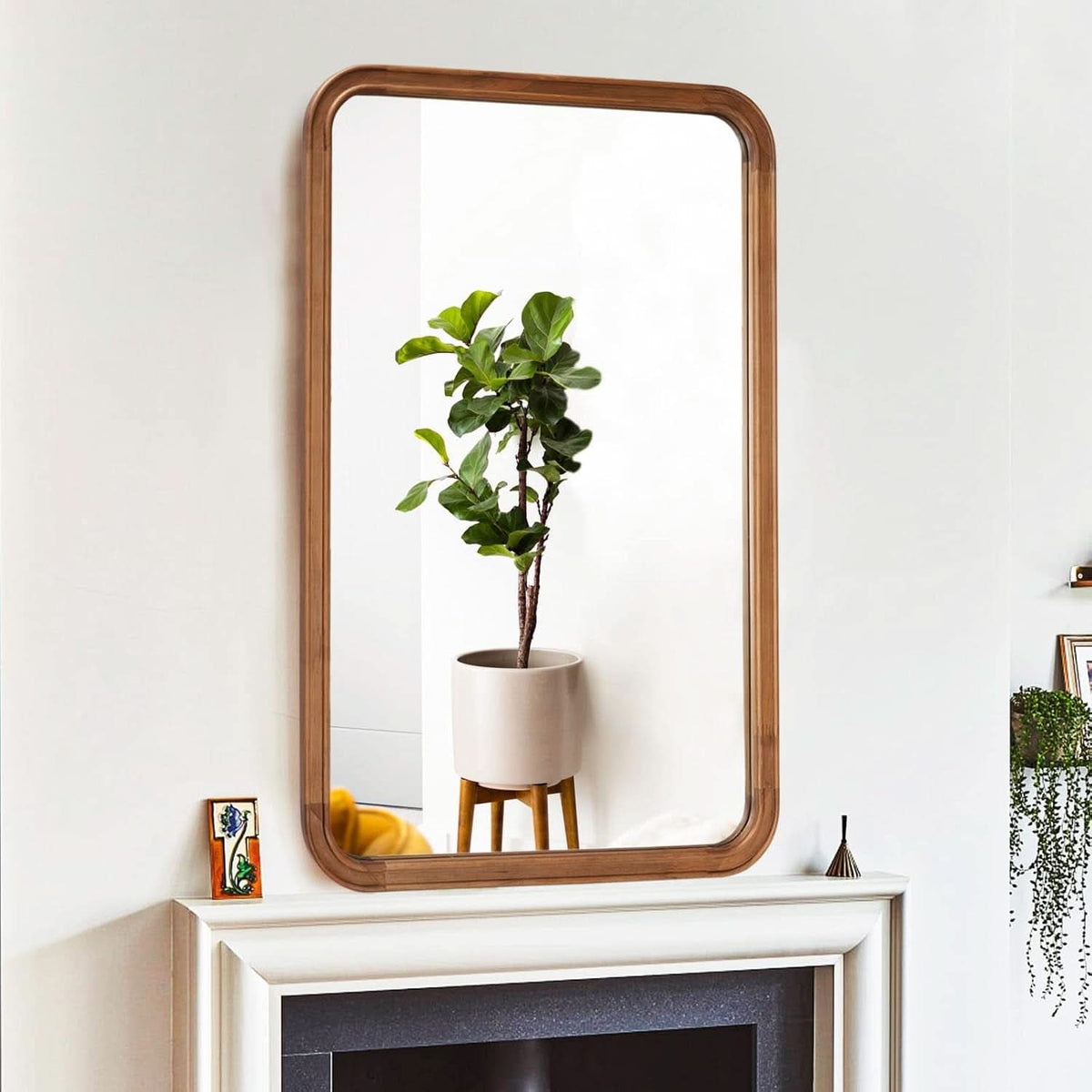 Wood Framed Bathroom Mirror 24x36 Inch Wall Mounted