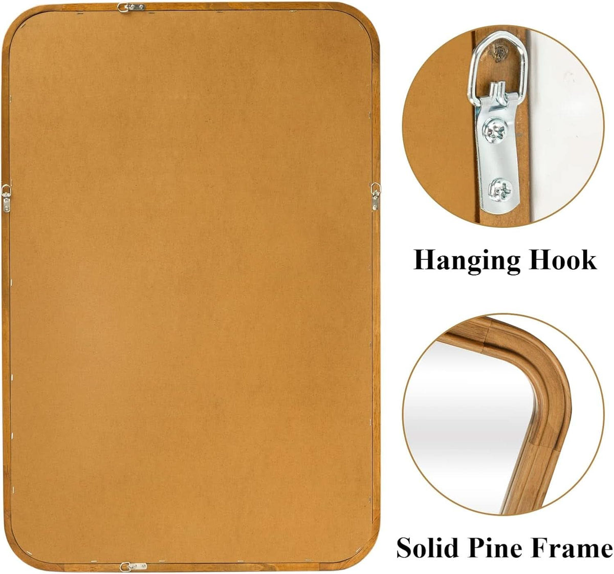 Wood Framed Bathroom Mirror 24x36 Inch Wall Mounted