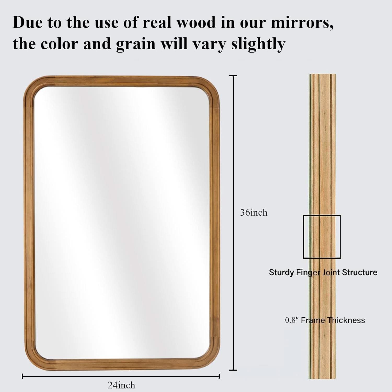 Wood Framed Bathroom Mirror 24x36 Inch Wall Mounted