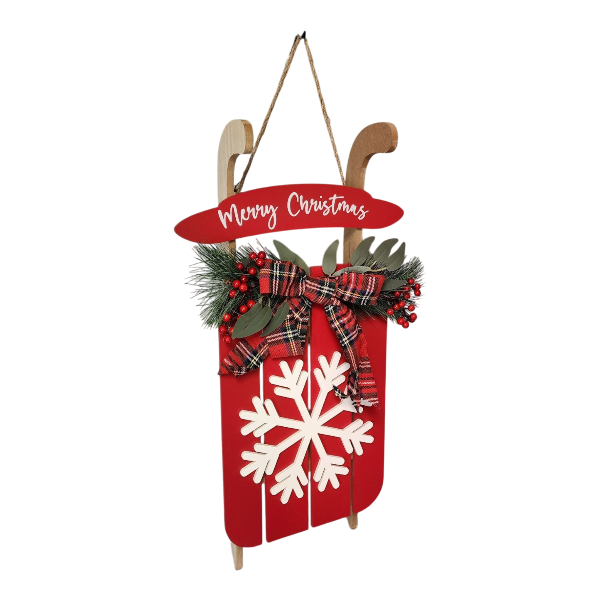 Wood Holiday Snowflake Sleigh - 24 Inch - Red