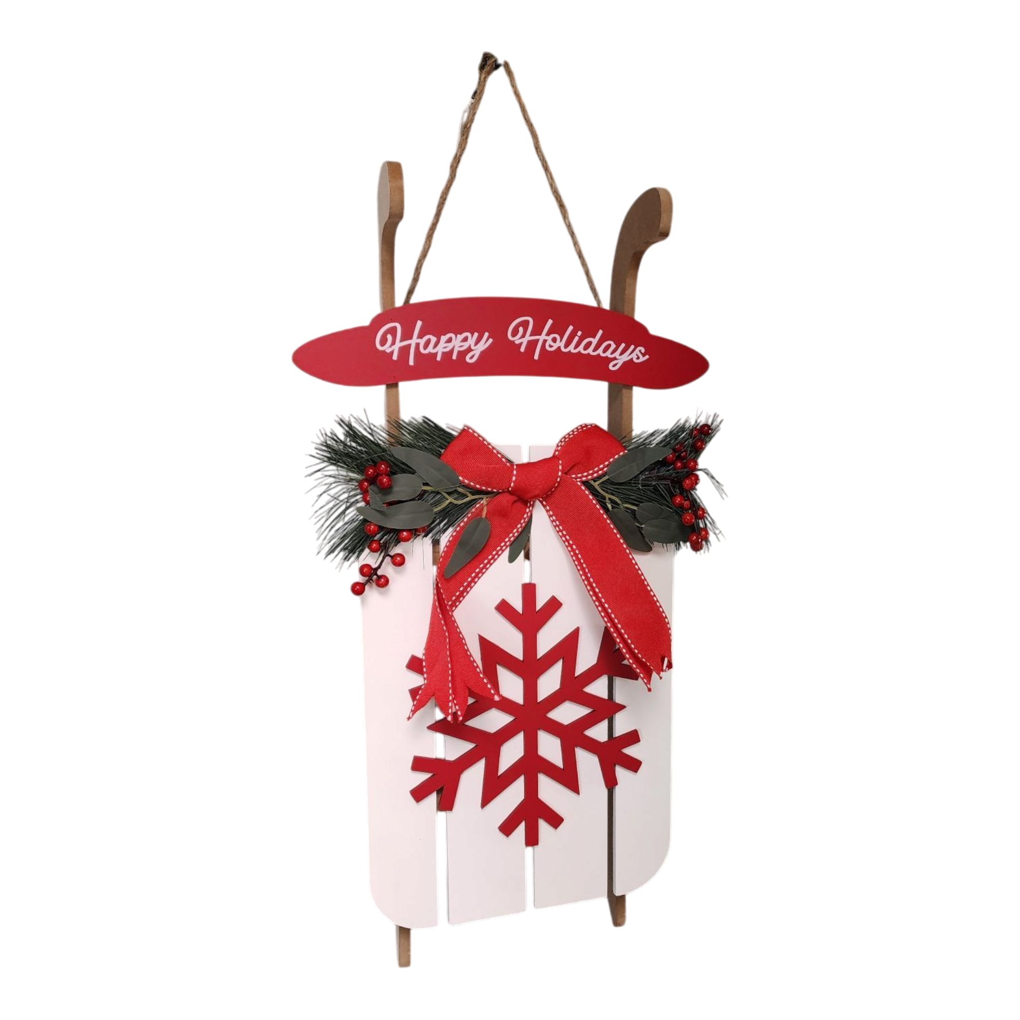 Wood Holiday Snowflake Sleigh - 24 Inch - White
