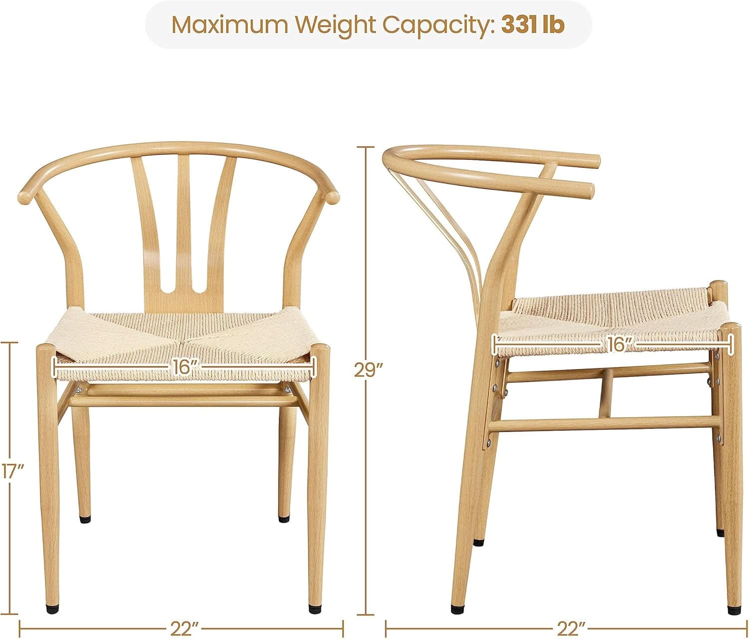 Wood Rattan Weave Dining Chairs Set Of 2 With Woven Seats