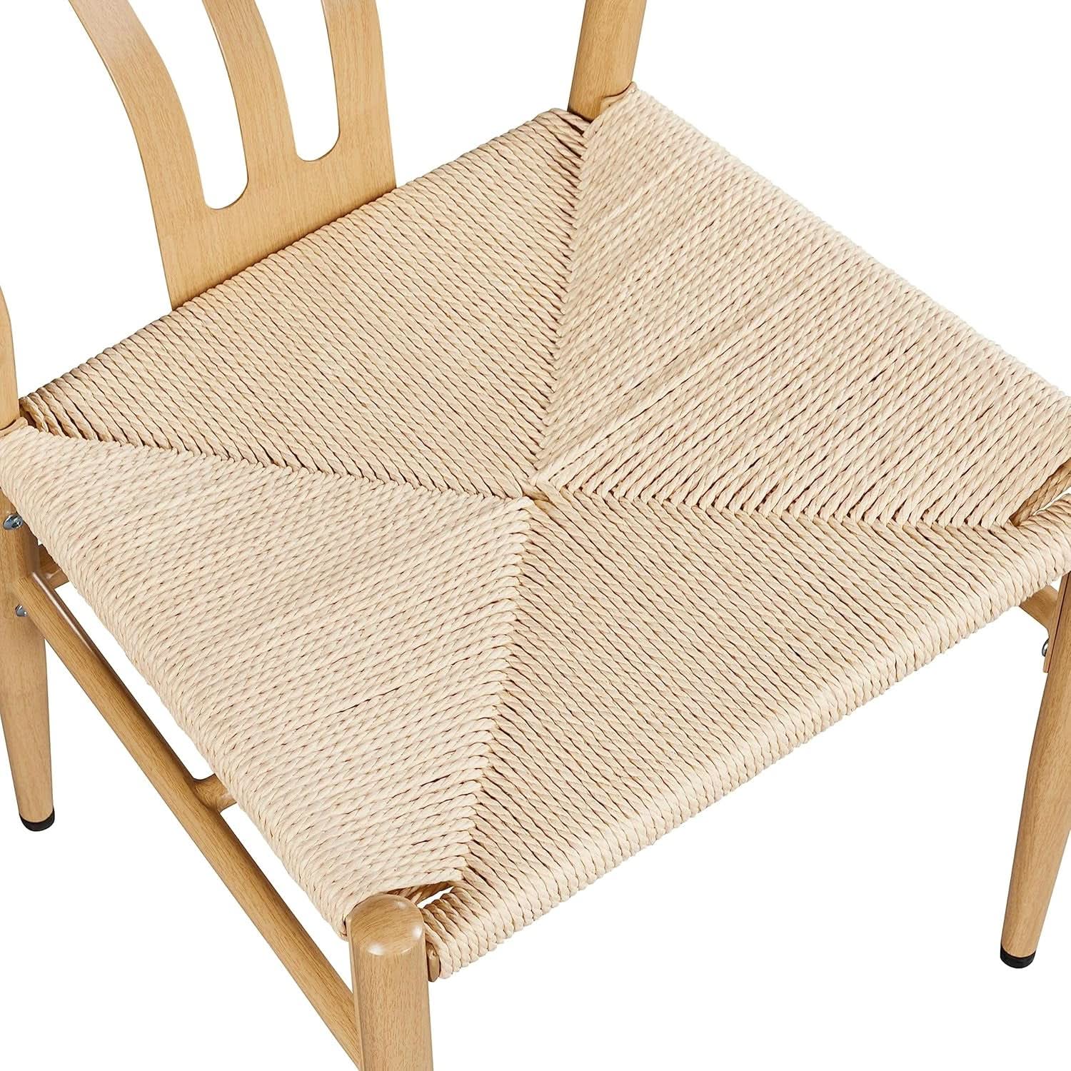 Wood Rattan Weave Dining Chairs Set Of 2 With Woven Seats