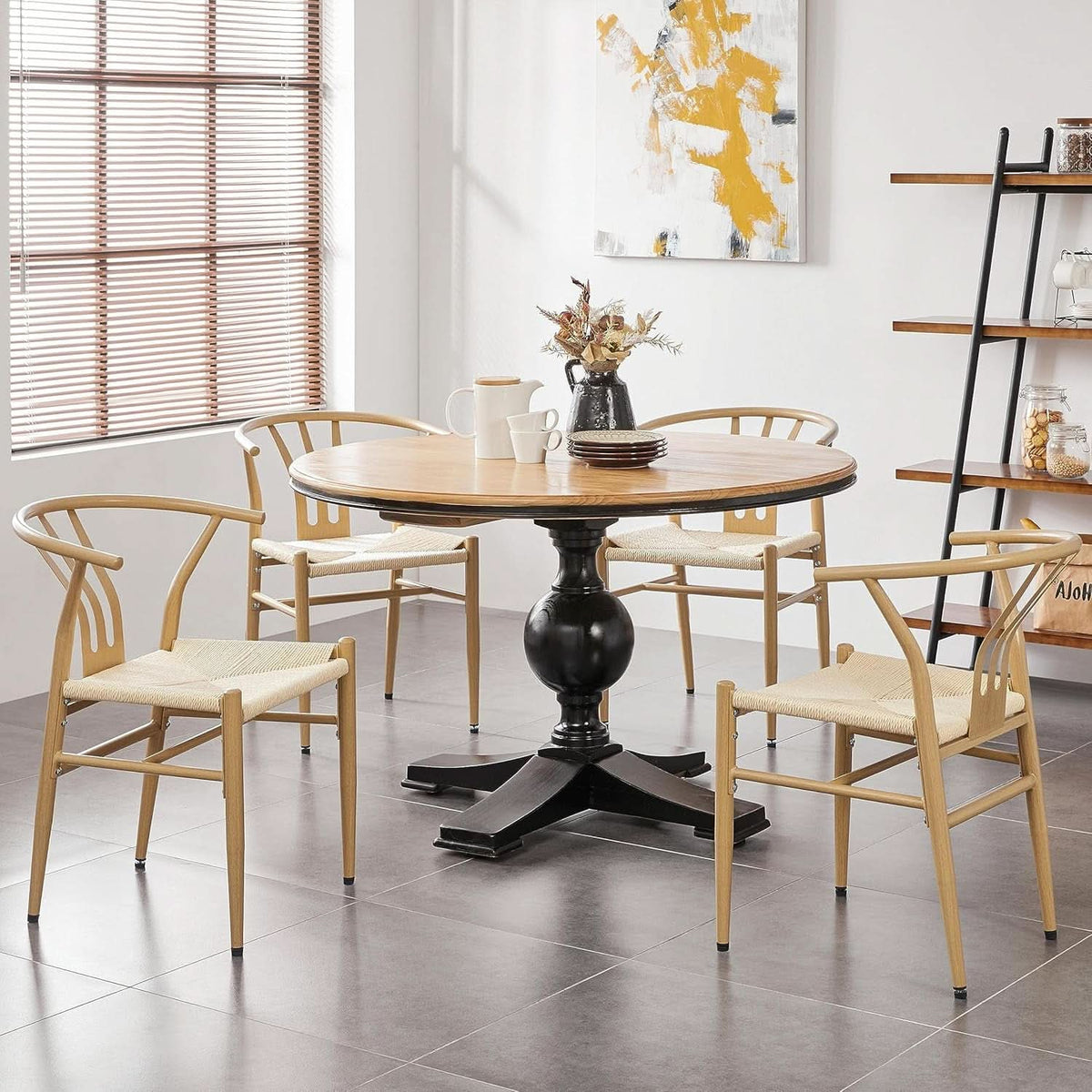 Wood Rattan Weave Dining Chairs Set Of 2 With Woven Seats