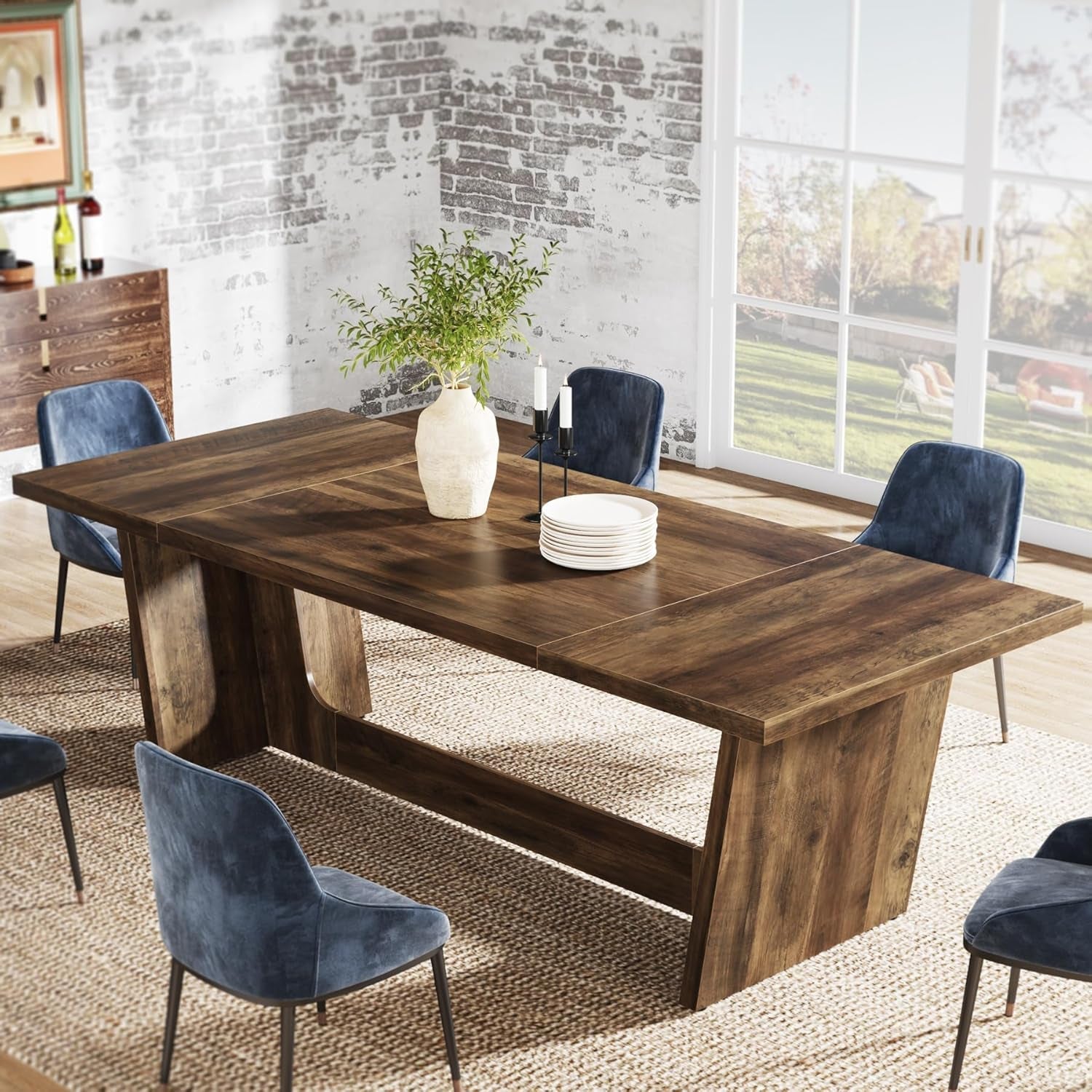 Wood Rectangular Dining Table 70 Inch For Six To Eight