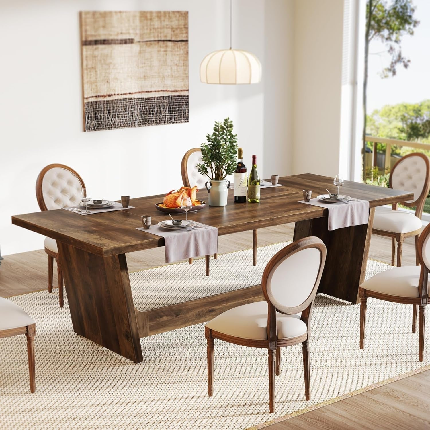 Wood Rectangular Dining Table 70 Inch For Six To Eight