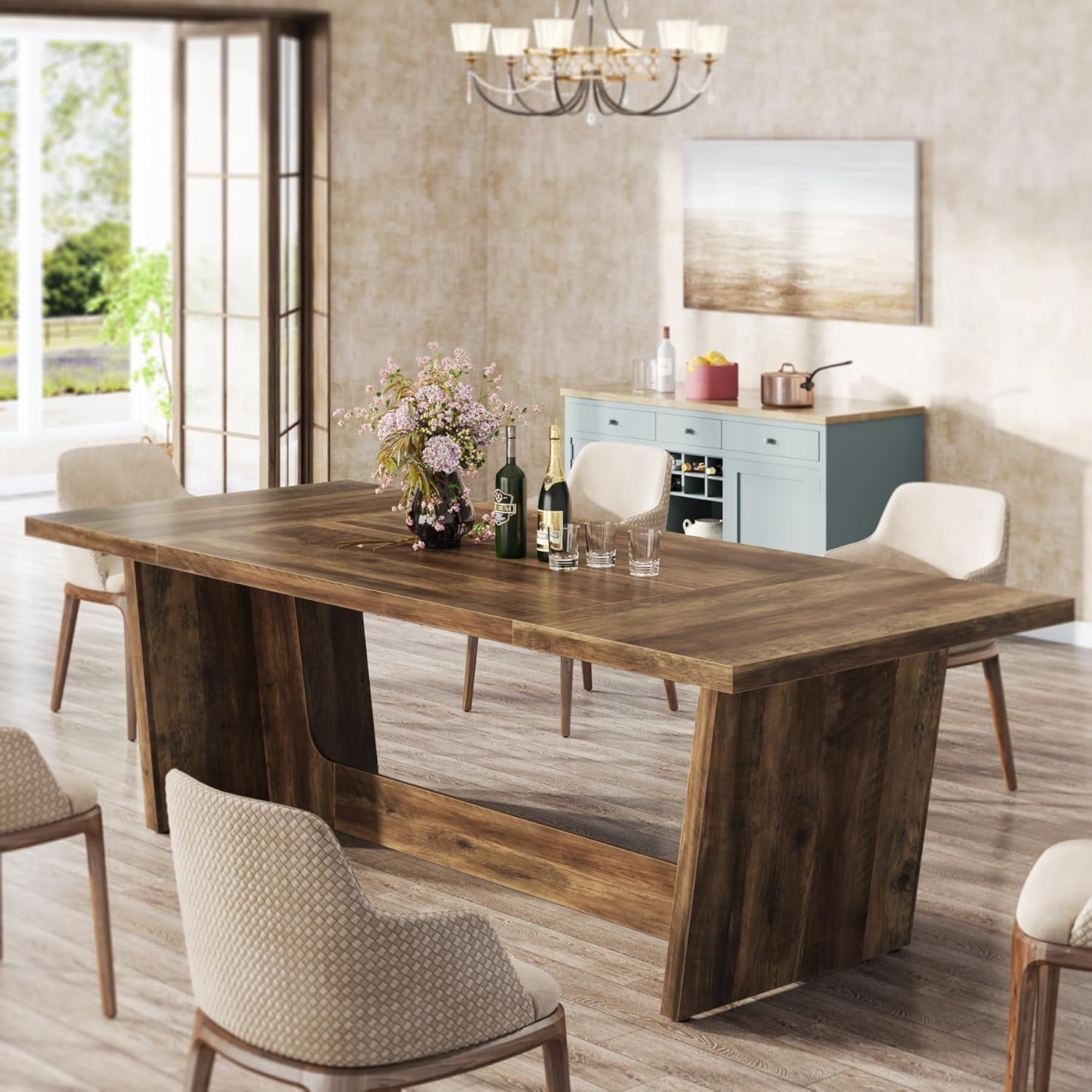 Wood Rectangular Dining Table 70 Inch For Six To Eight