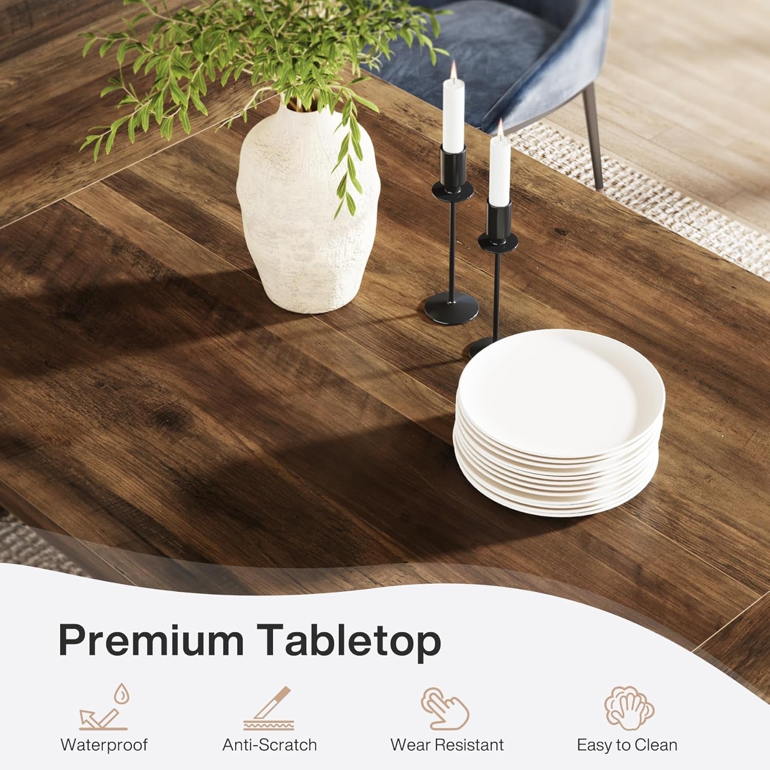 Wood Rectangular Dining Table 70 Inch For Six To Eight
