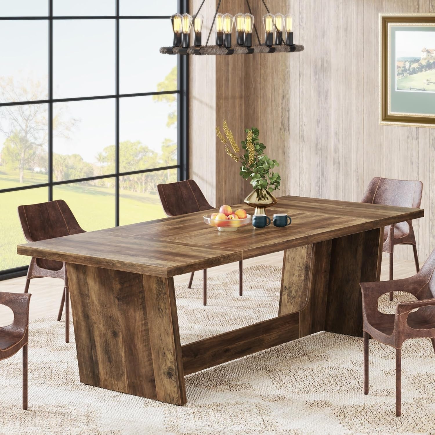 Wood Rectangular Dining Table 70 Inch For Six To Eight