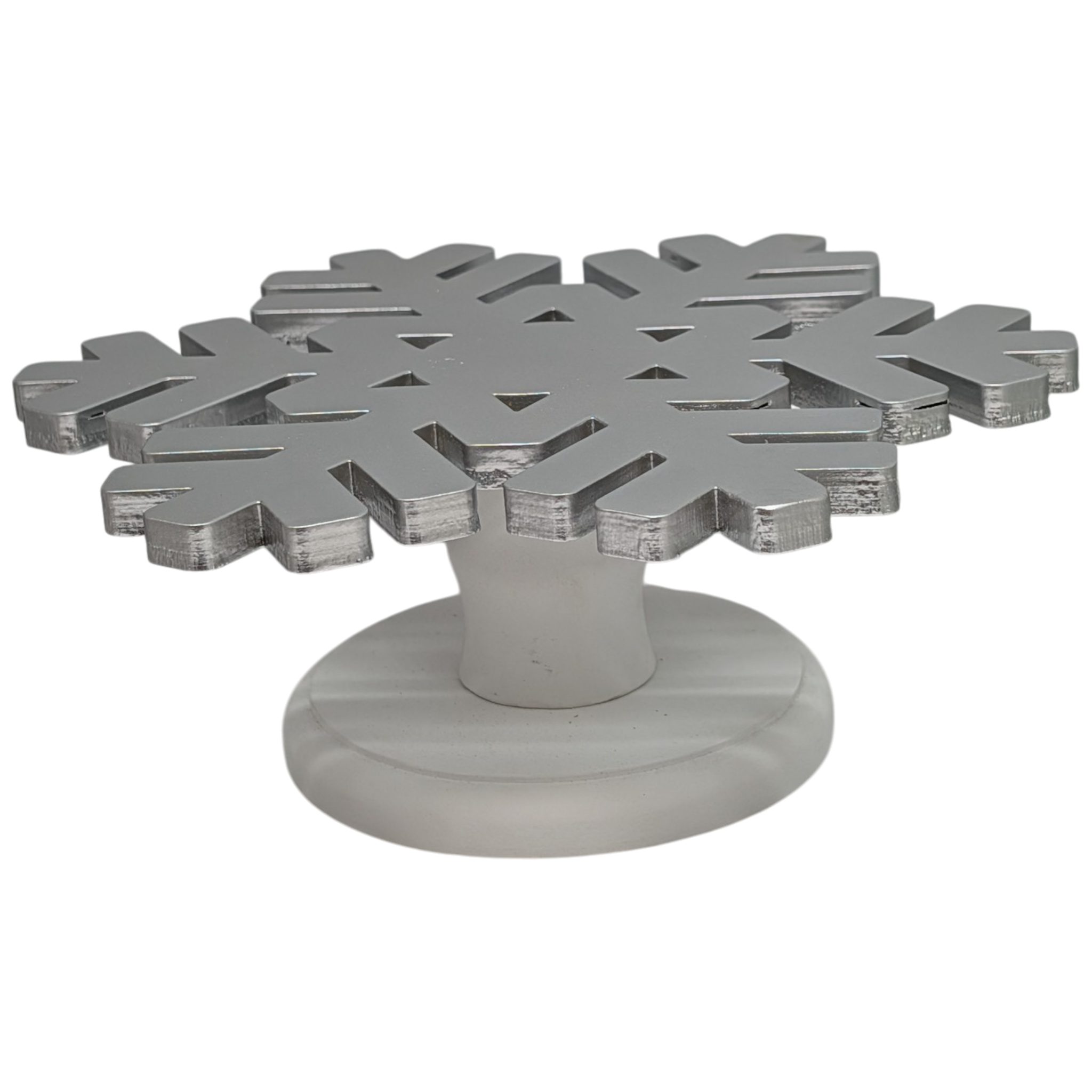 Wood Snowflake Design Riser Silver