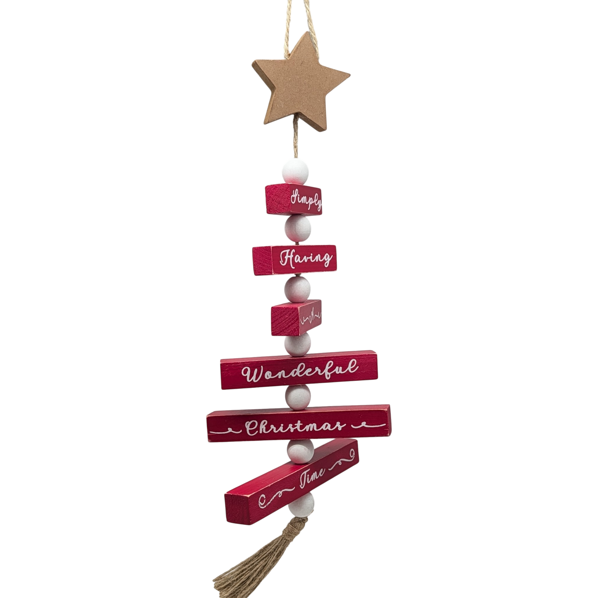 Wood Traditional Christmas Tree Shaped Wall Sign - Red