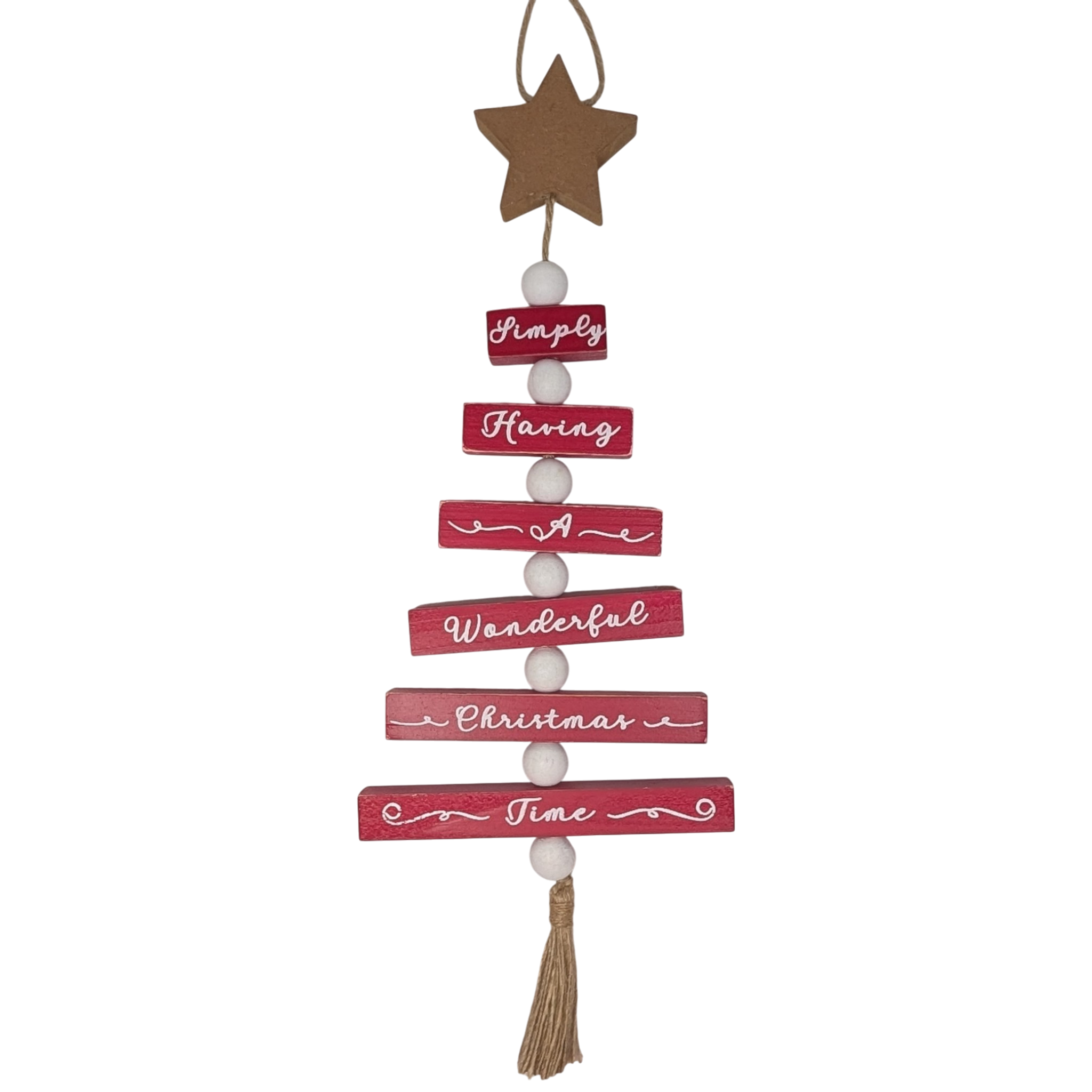 Wood Traditional Christmas Tree Shaped Wall Sign - Red