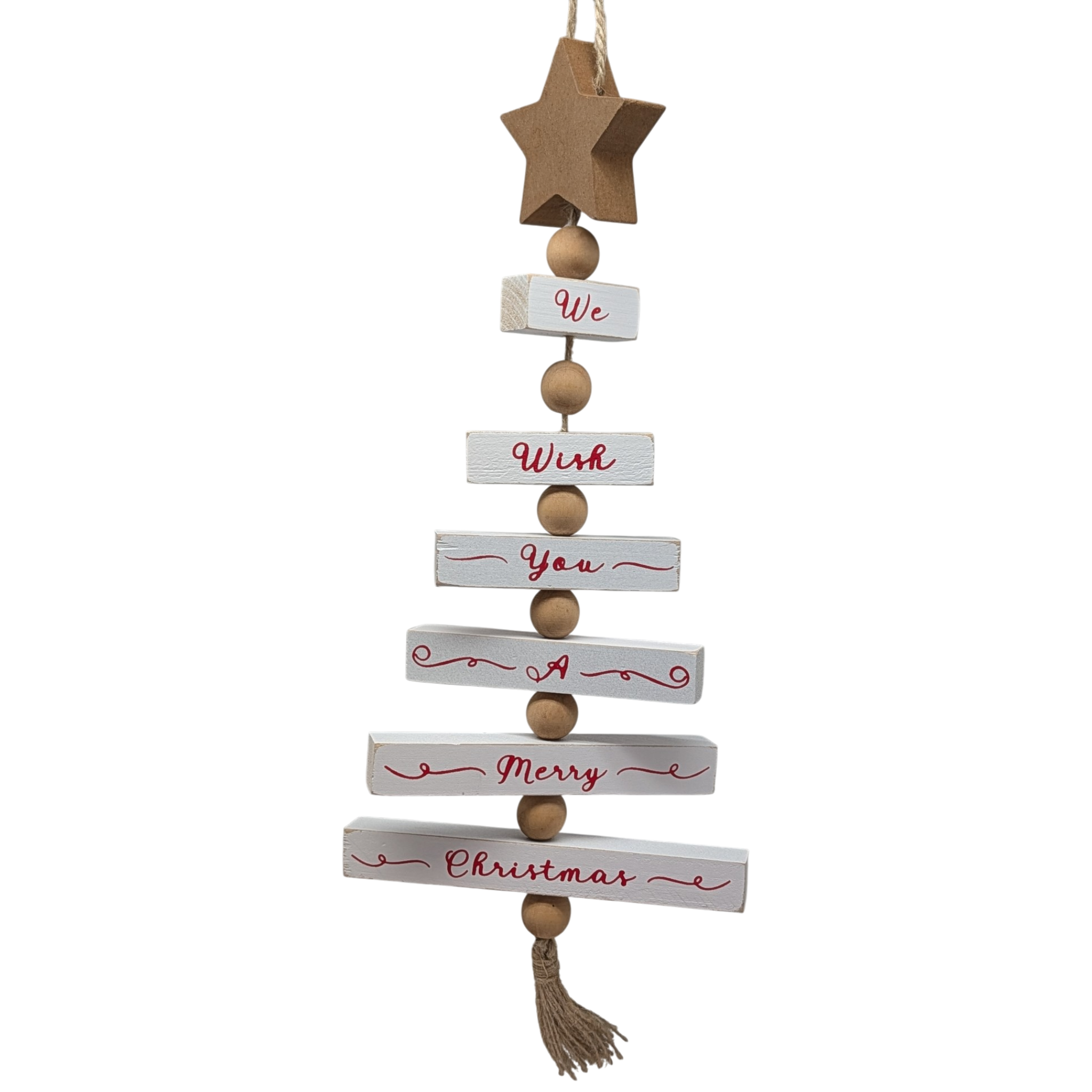 Wood Traditional Christmas Tree Shaped Wall Sign - White