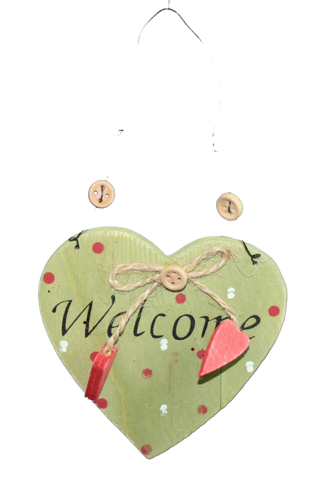 Wood Welcome Cone Heart Ornament - Green