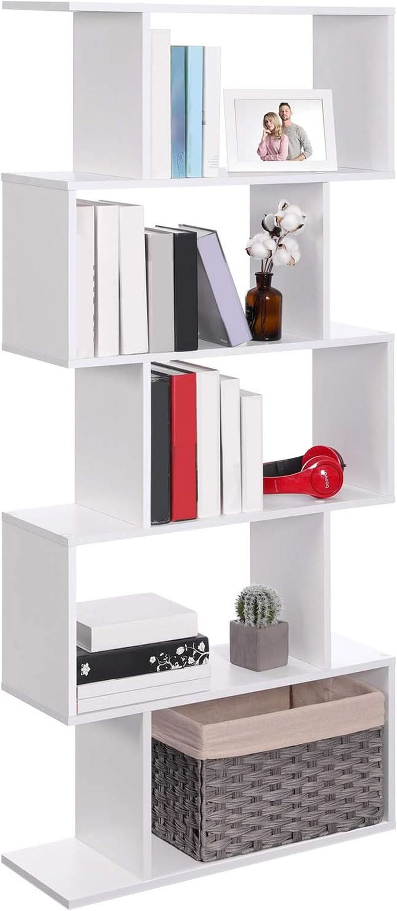 Wooden Bookcase Display Shelf Room Divider 5 Tier White