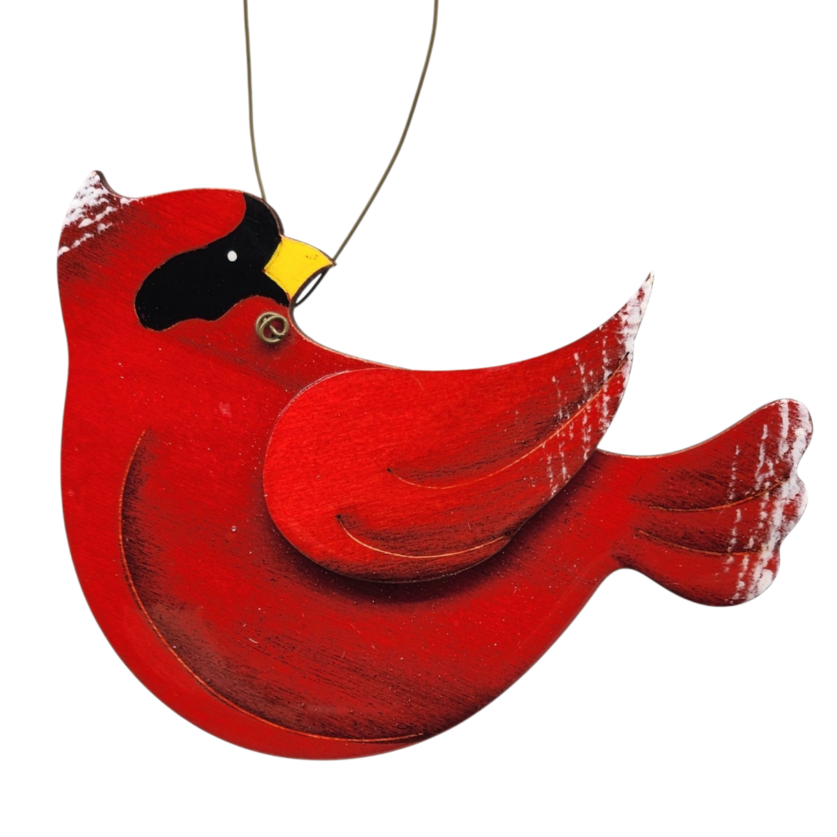 Wooden Cardinal Ornament - In flight Looking Back Right