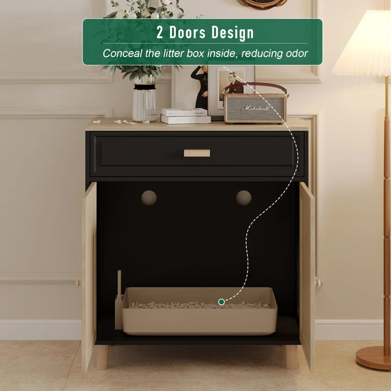 Wooden Cat Litter Box Enclosure Oak Finish Scratching Pad